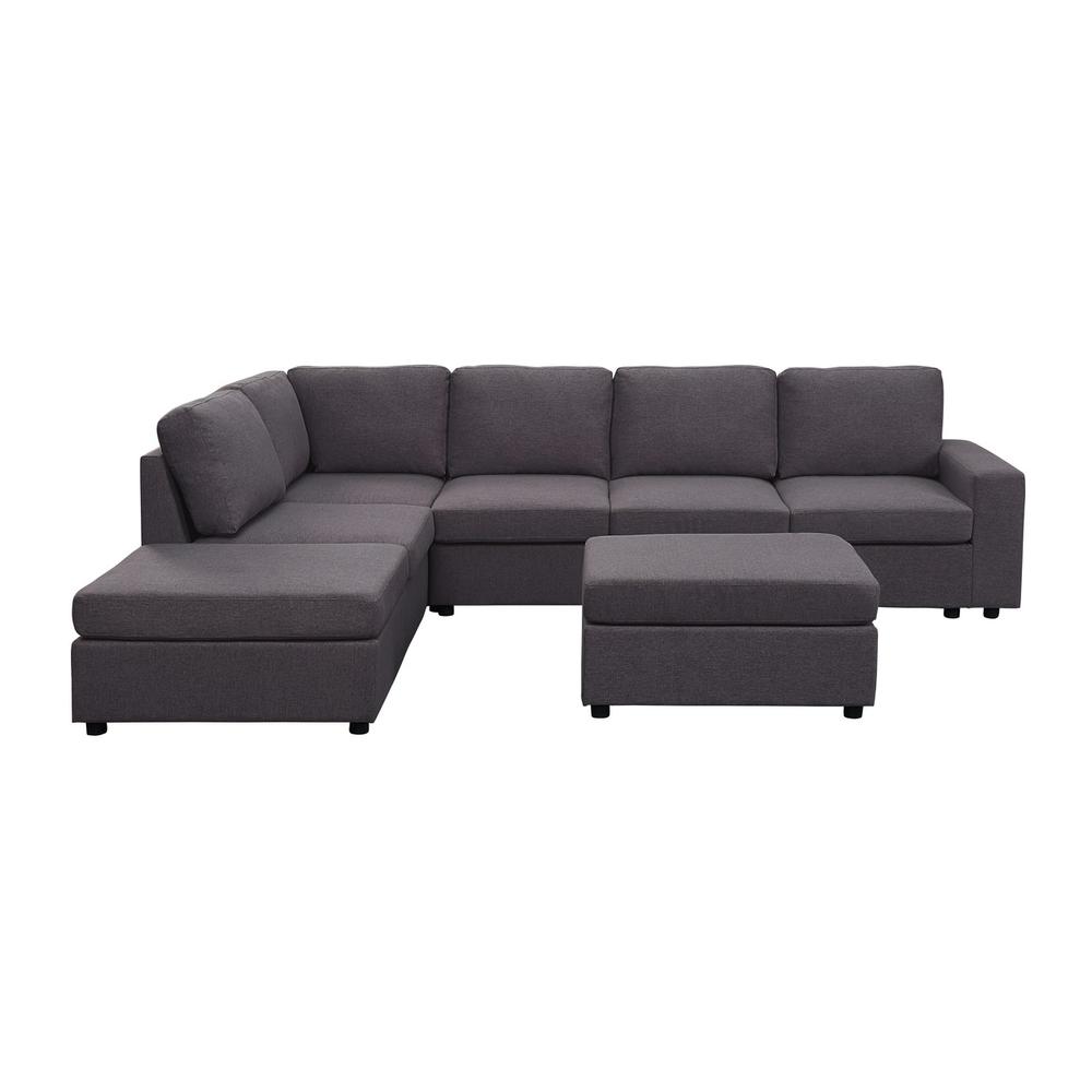 LILOLA Cassia Modular Sectional Sofa with Ottoman in Dark Gray Linen - Lilola Home