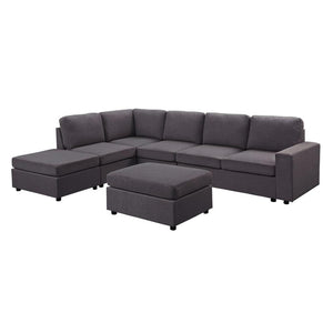 LILOLA Cassia Modular Sectional Sofa with Ottoman in Dark Gray Linen - Lilola Home