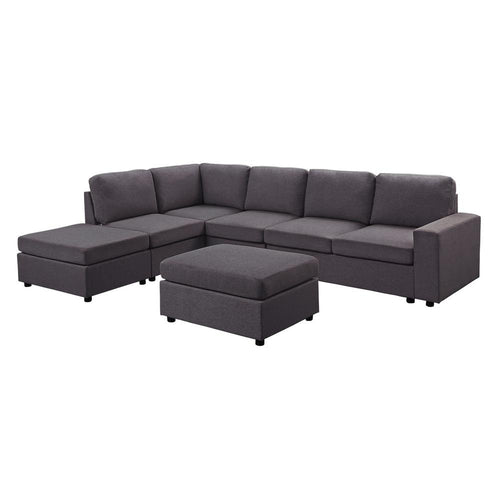 LILOLA Cassia Modular Sectional Sofa with Ottoman in Dark Gray Linen - Lilola Home