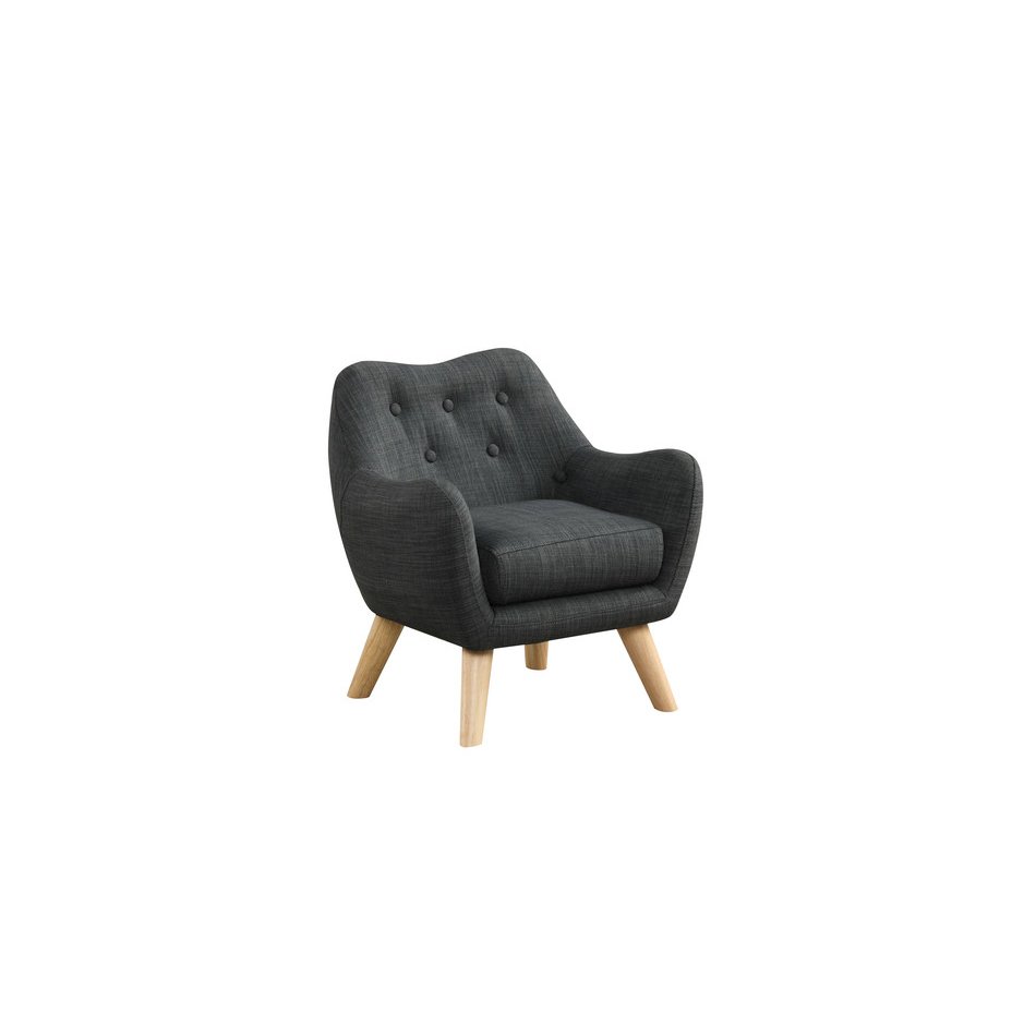 Fenix 19.5''W Gray Linen Kids Chair with Button Tufted Back and Wooden Legs - Lilola Home