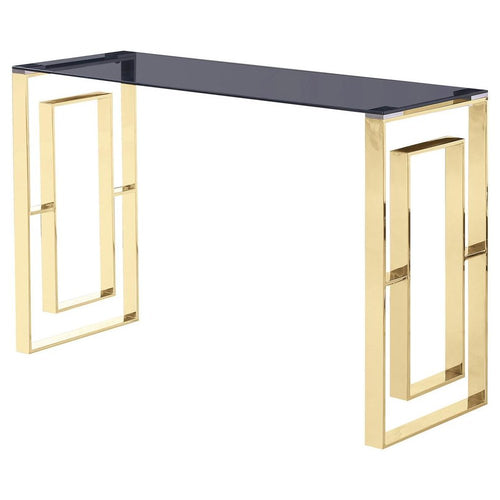 Best Master Mallory Stainless Steel and Smoked Glass Console Table in Gold - Best Master Furniture