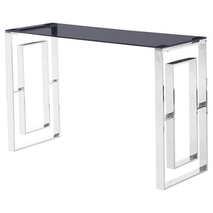 Best Master Mallory Stainless Steel and Smoked Glass Console Table in Silver - Best Master Furniture