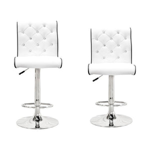 Best Master Swivel Bar Stool with Crystal and Tufted Look in White (Set of 2) - Best Master Furniture