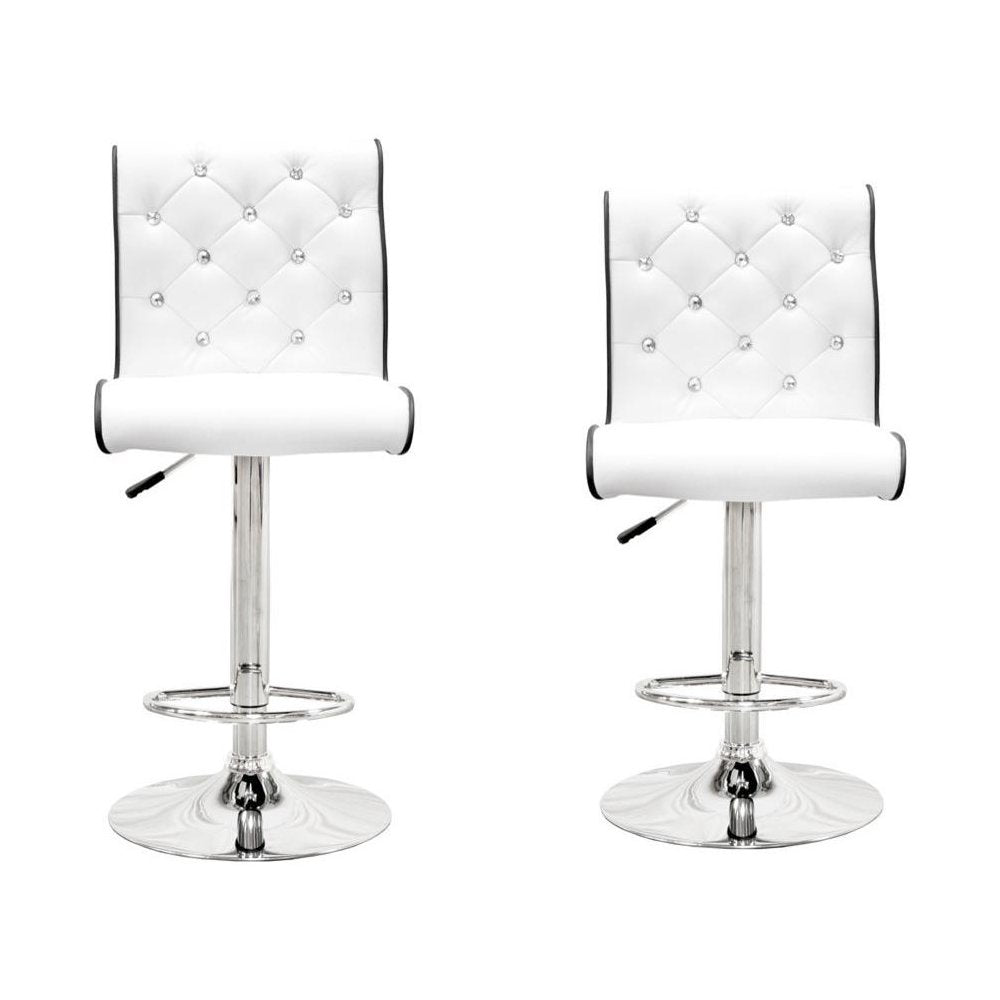 Best Master Swivel Bar Stool with Crystal and Tufted Look in White (Set of 2) - Best Master Furniture