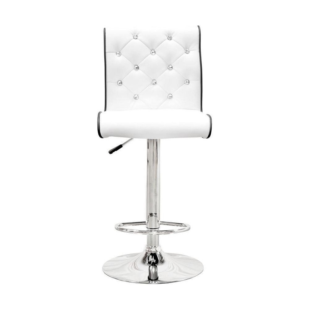 Best Master Swivel Bar Stool with Crystal and Tufted Look in White (Set of 2) - Best Master Furniture