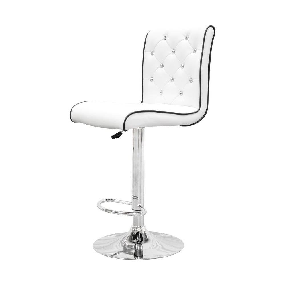 Best Master Swivel Bar Stool with Crystal and Tufted Look in White (Set of 2) - Best Master Furniture