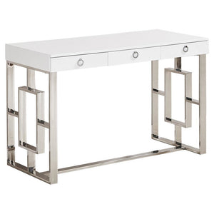 Best Master Brooks 3-Drawer Wood and Stainless Steel Frame Writing Desk - Silver - Best Master Furniture