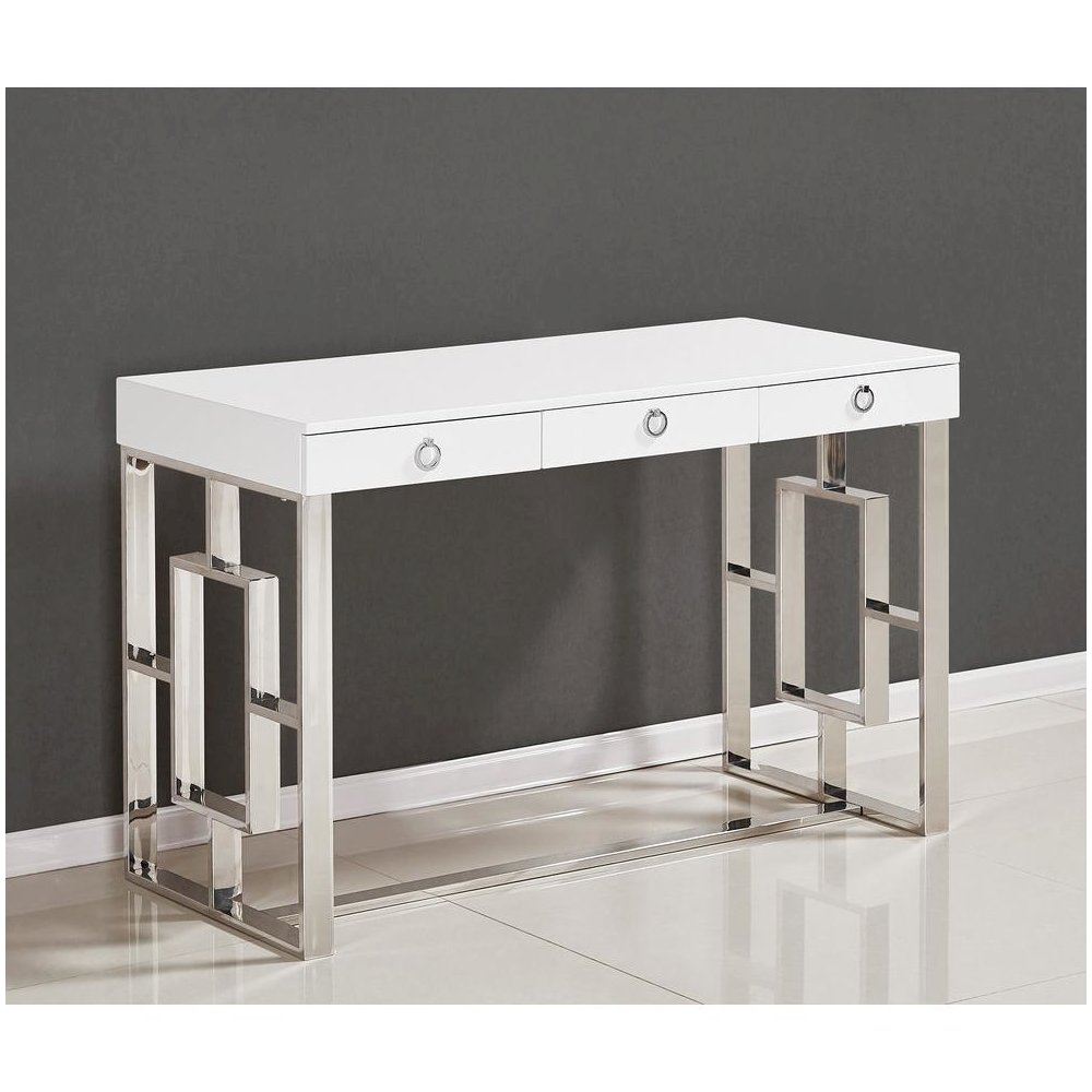 Best Master Brooks 3-Drawer Wood and Stainless Steel Frame Writing Desk - Silver - Best Master Furniture