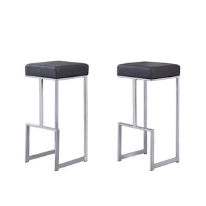 Dorrington Modern Faux Leather Backless Bar Stool in Gray/Silver (Set of 2) - Best Master Furniture