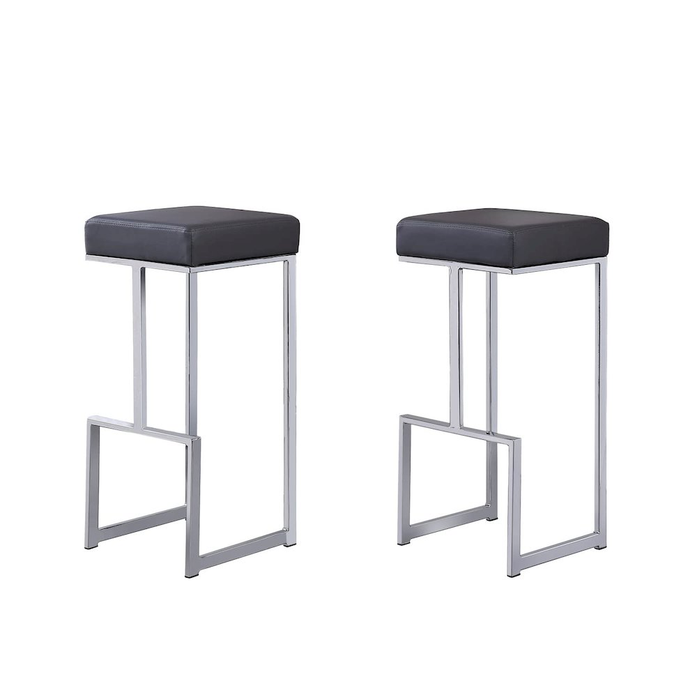 Dorrington Modern Faux Leather Backless Bar Stool in Gray/Silver (Set of 2) - Best Master Furniture