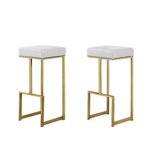 Dorrington Modern Faux Leather Backless Bar Stool in White/Gold (Set of 2) - Best Master Furniture