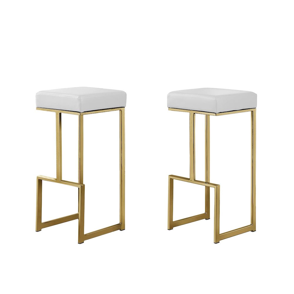 Dorrington Modern Faux Leather Backless Bar Stool in White/Gold (Set of 2) - Best Master Furniture