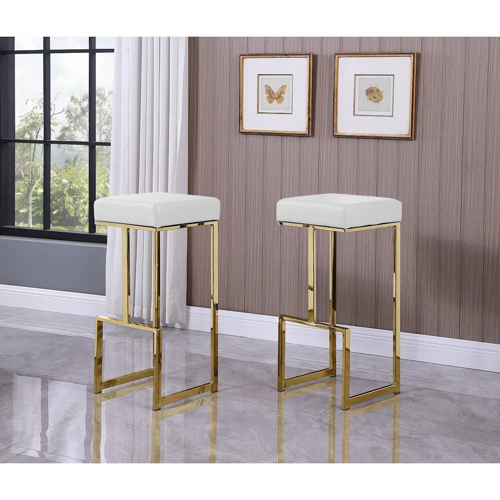 Dorrington Modern Faux Leather Backless Bar Stool in White/Gold (Set of 2) - Best Master Furniture
