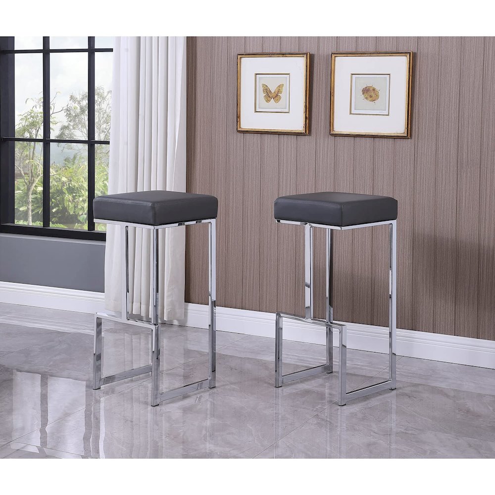 Dorrington Modern Faux Leather Backless Bar Stool in Gray/Silver (Set of 2) - Best Master Furniture