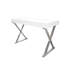 Modern Stainless Steel Frame Computer Desk - Silver High Gloss - Best Master Furniture