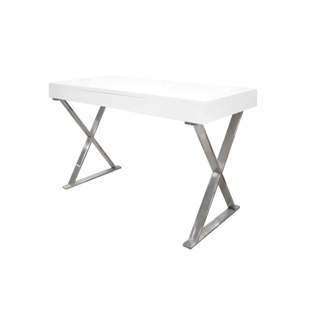 Modern Stainless Steel Frame Computer Desk - Silver High Gloss - Best Master Furniture