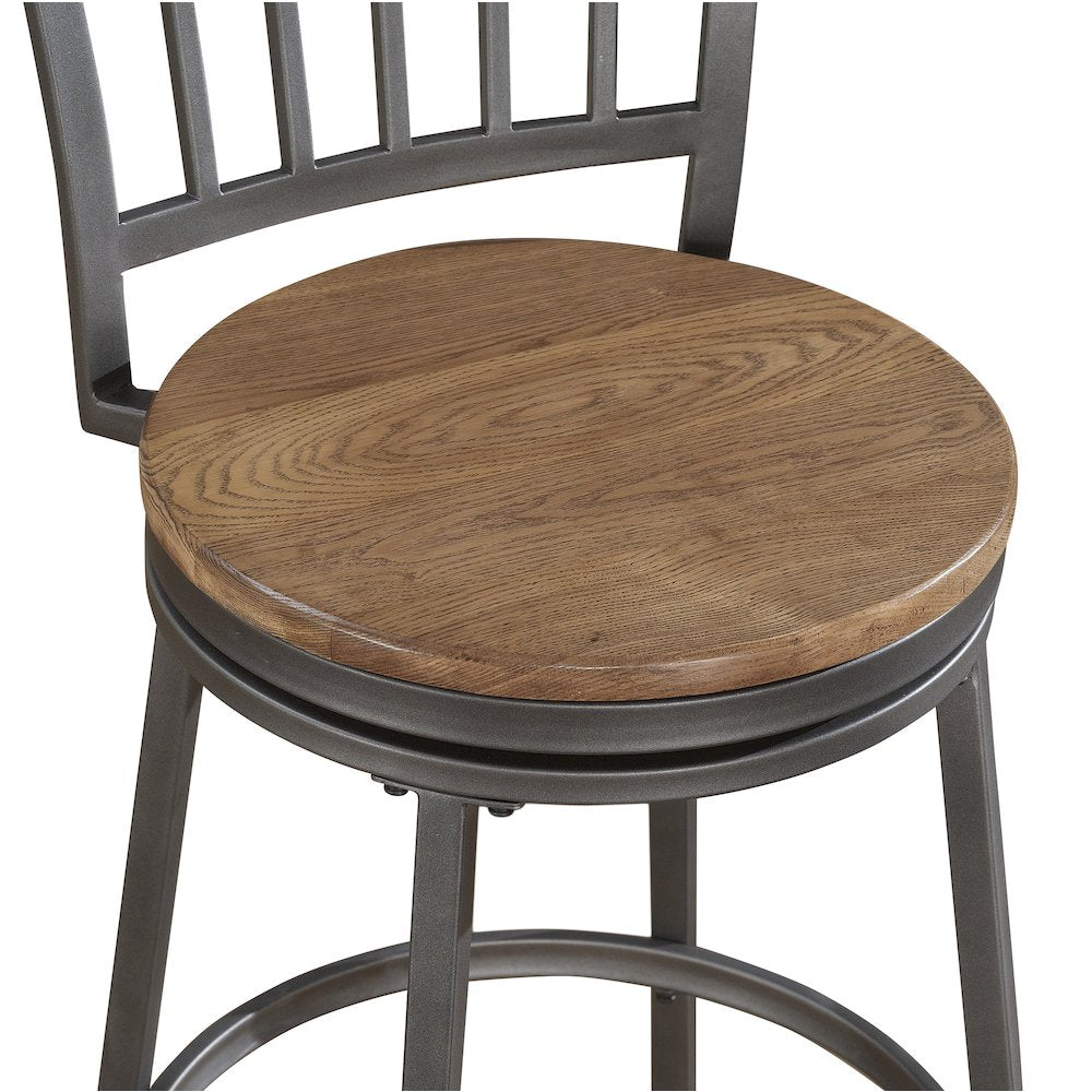 Stockton 30'' Metal Swivel Stool - Slate Grey - Golden Oak Seat - American Woodcrafters