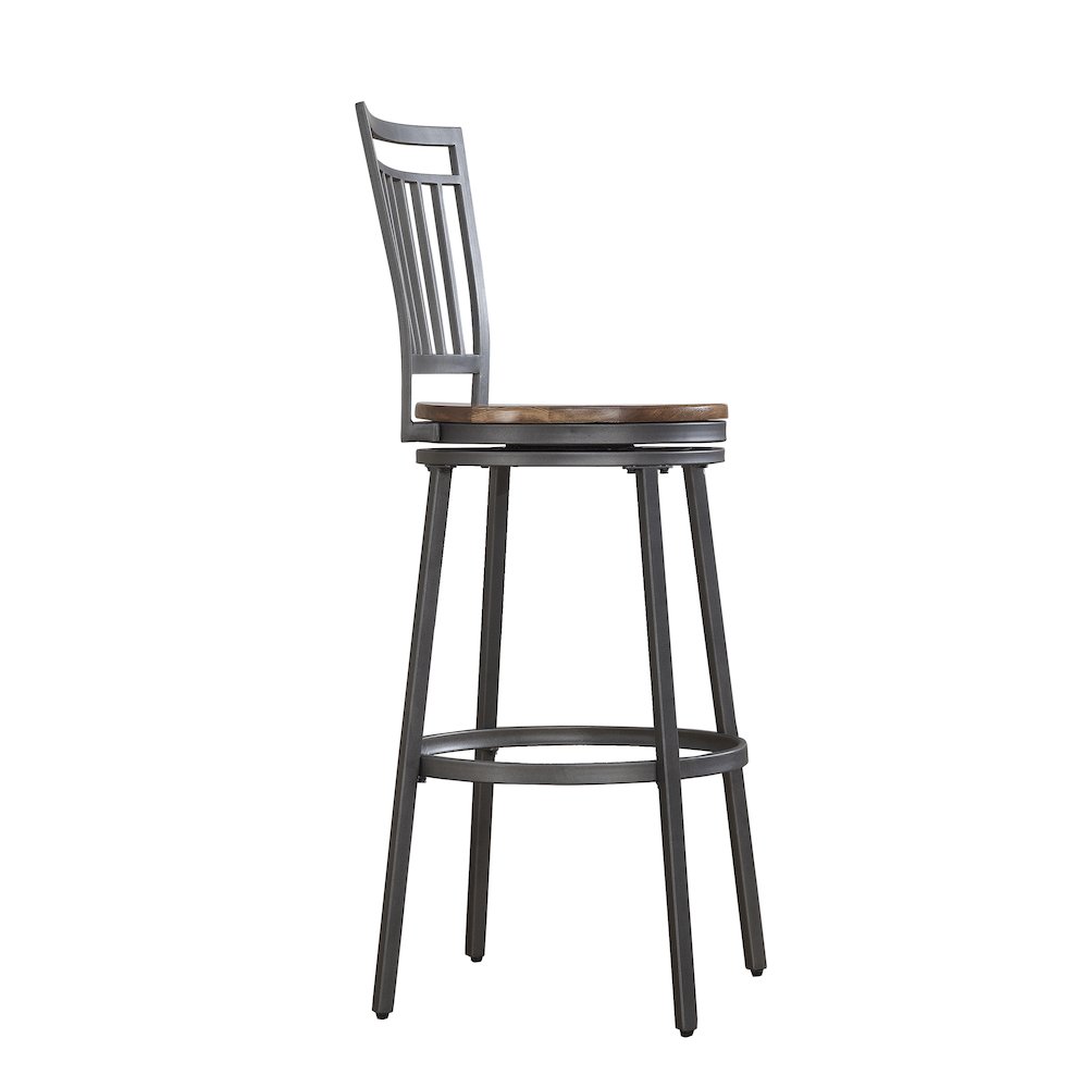 Stockton 30'' Metal Swivel Stool - Slate Grey - Golden Oak Seat - American Woodcrafters