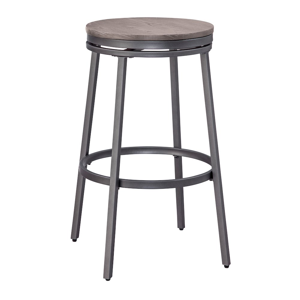 Stockton 30'' Backless Metal Swivel Stool - Slate Grey - Grey Oak Seat - American Woodcrafters