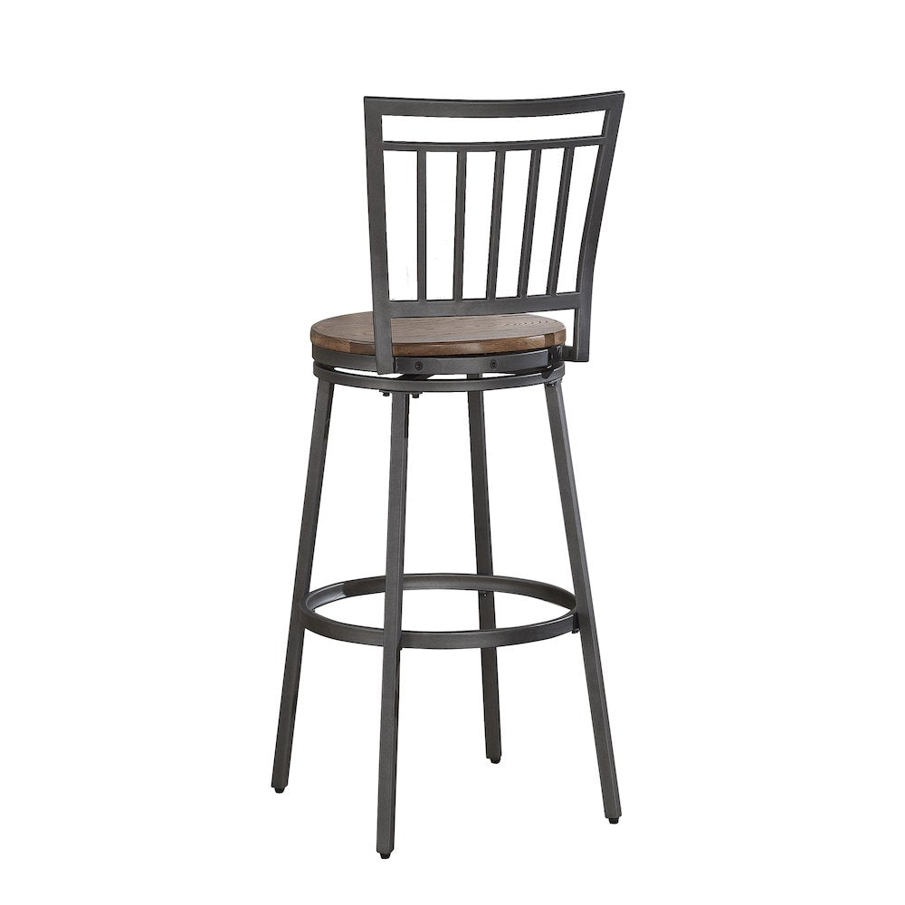 Stockton 30'' Metal Swivel Stool - Slate Grey - Golden Oak Seat - American Woodcrafters