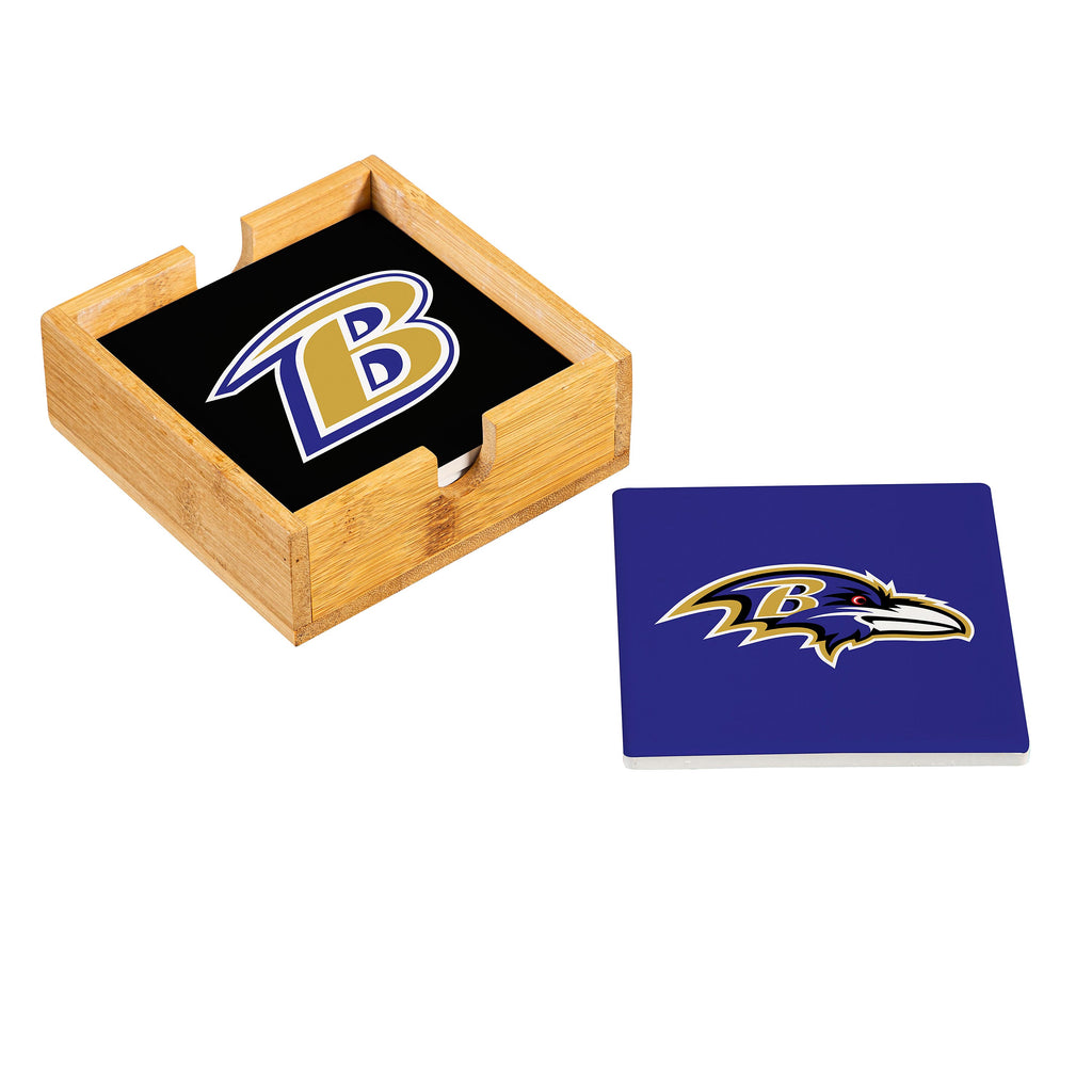 Baltimore Ravens Coaster Set 4 Piece with Wood Caddy - Evergreen Enterprises