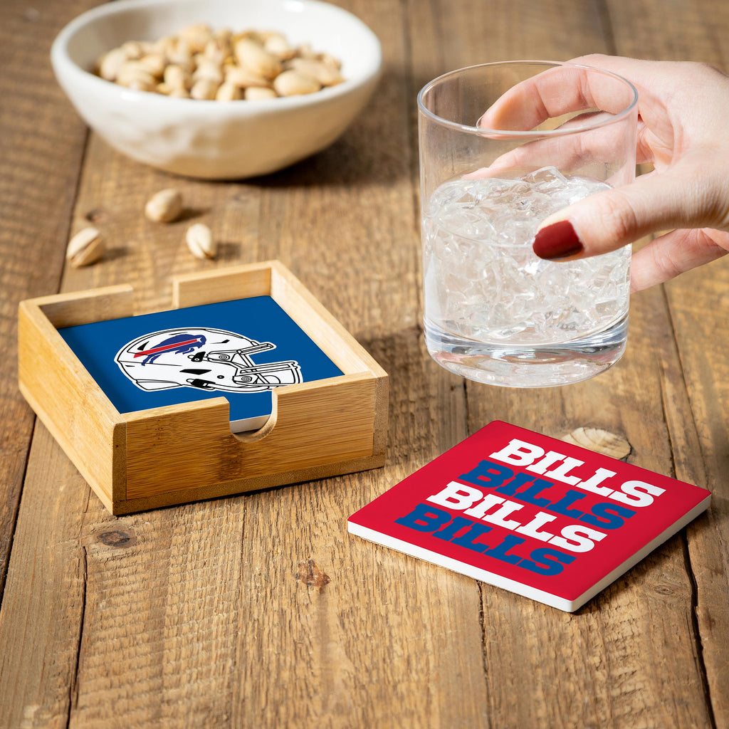 Buffalo Bills Coaster Set 4 Piece with Wood Caddy - Evergreen Enterprises