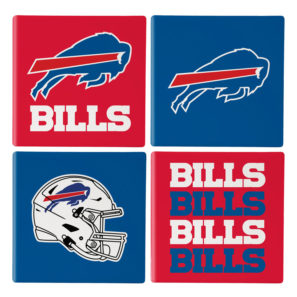 Buffalo Bills Coaster Set 4 Piece with Wood Caddy - Evergreen Enterprises