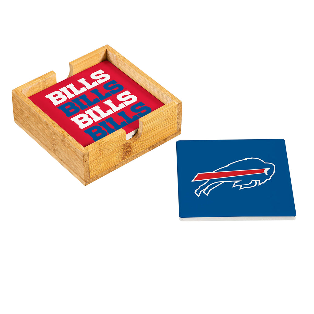 Buffalo Bills Coaster Set 4 Piece with Wood Caddy - Evergreen Enterprises