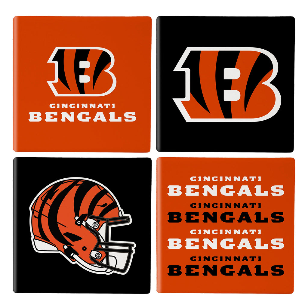 Cincinnati Bengals Coaster Set 4 Piece with Wood Caddy - Evergreen Enterprises