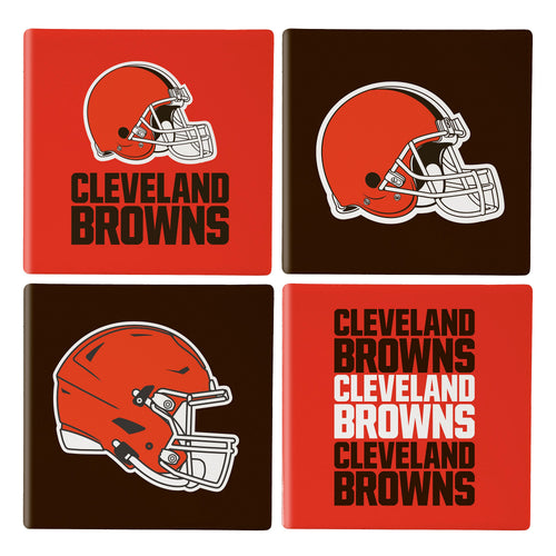 Cleveland Browns Coaster Set 4 Piece with Wood Caddy - Evergreen Enterprises