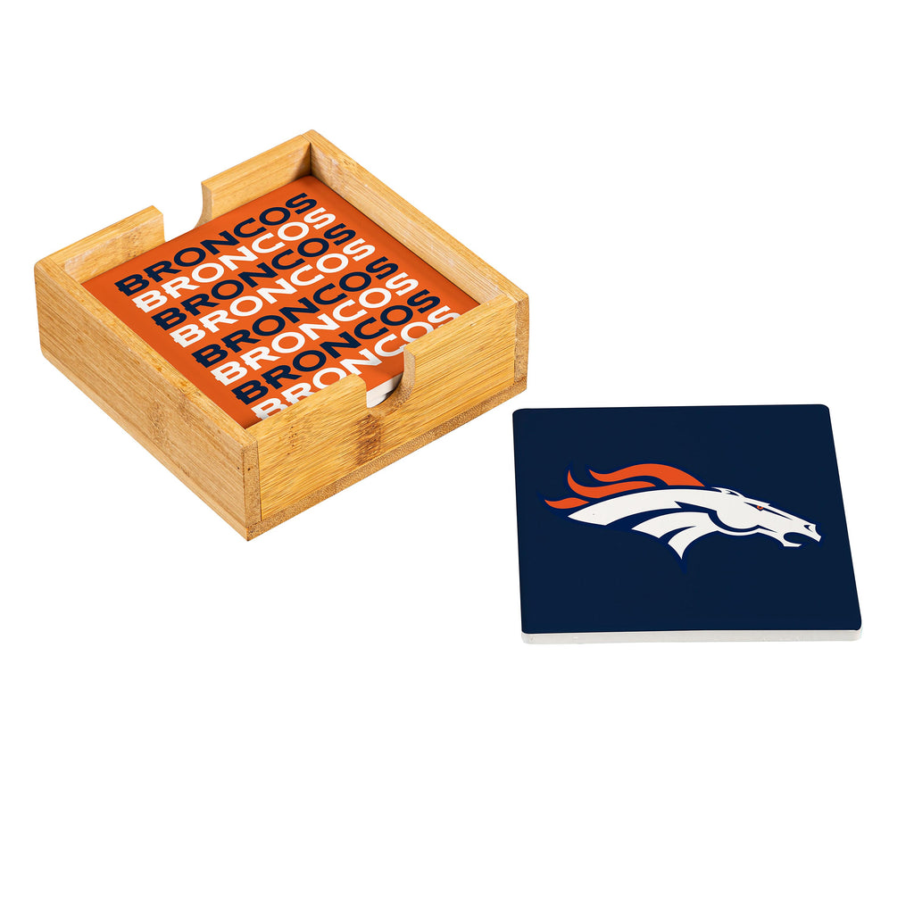 Denver Broncos Coaster Set 4 Piece with Wood Caddy - Evergreen Enterprises