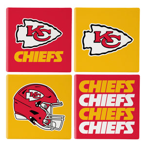 Kansas City Chiefs Coaster Set 4 Piece with Wood Caddy - Evergreen Enterprises
