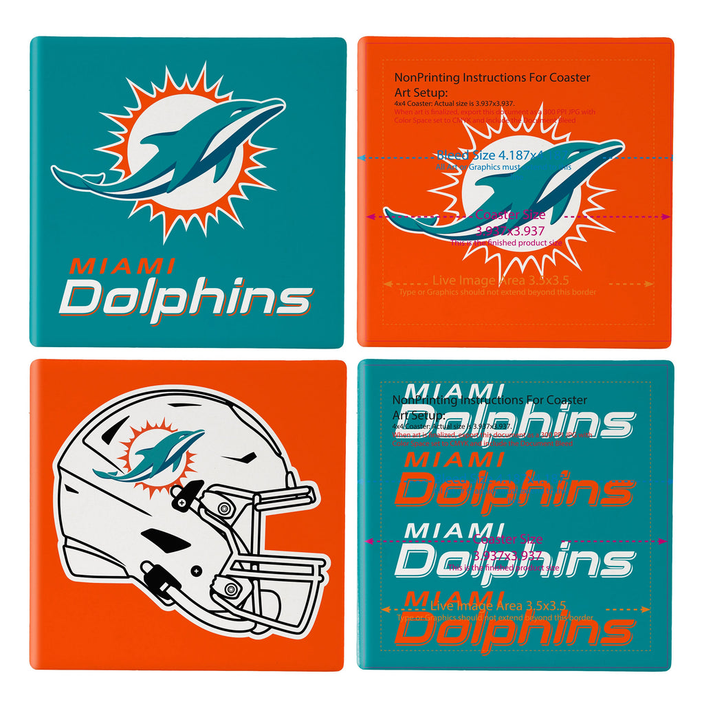 Miami Dolphins Coaster Set 4 Piece with Wood Caddy - Evergreen Enterprises