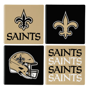 New Orleans Saints Coaster Set 4 Piece with Wood Caddy - Evergreen Enterprises