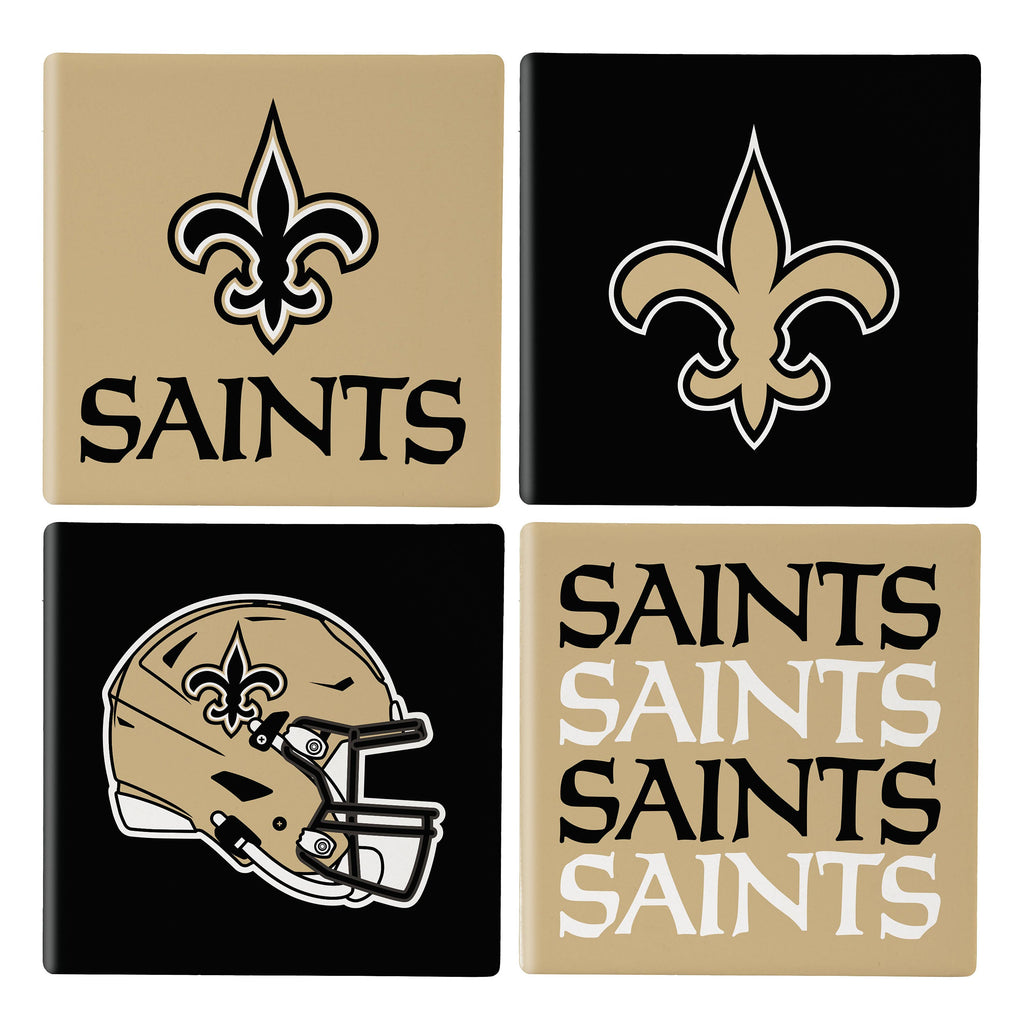 New Orleans Saints Coaster Set 4 Piece with Wood Caddy - Evergreen Enterprises