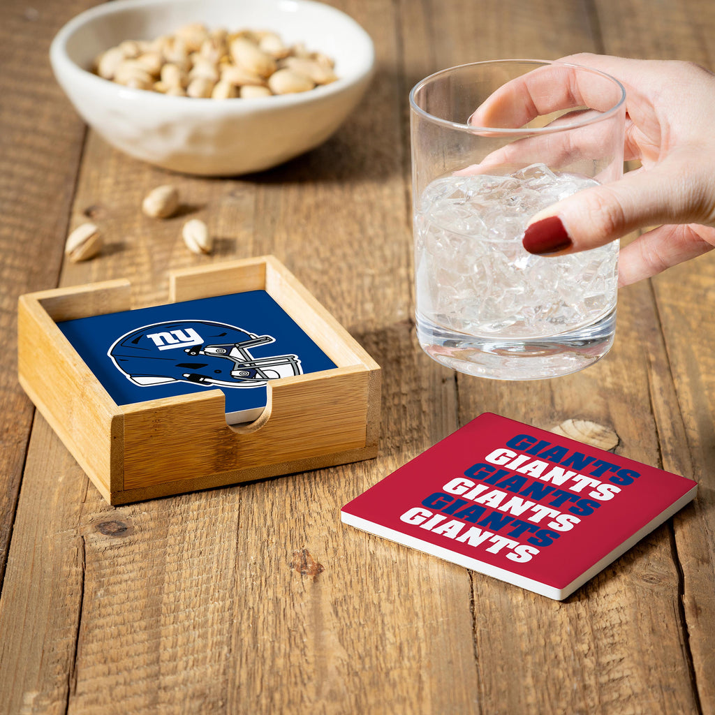 New York Giants Coaster Set 4 Piece with Wood Caddy - Evergreen Enterprises