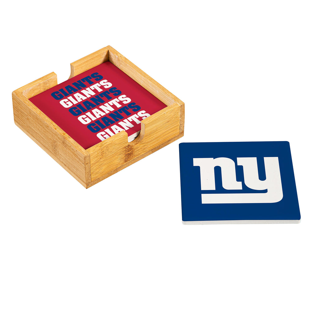 New York Giants Coaster Set 4 Piece with Wood Caddy - Evergreen Enterprises