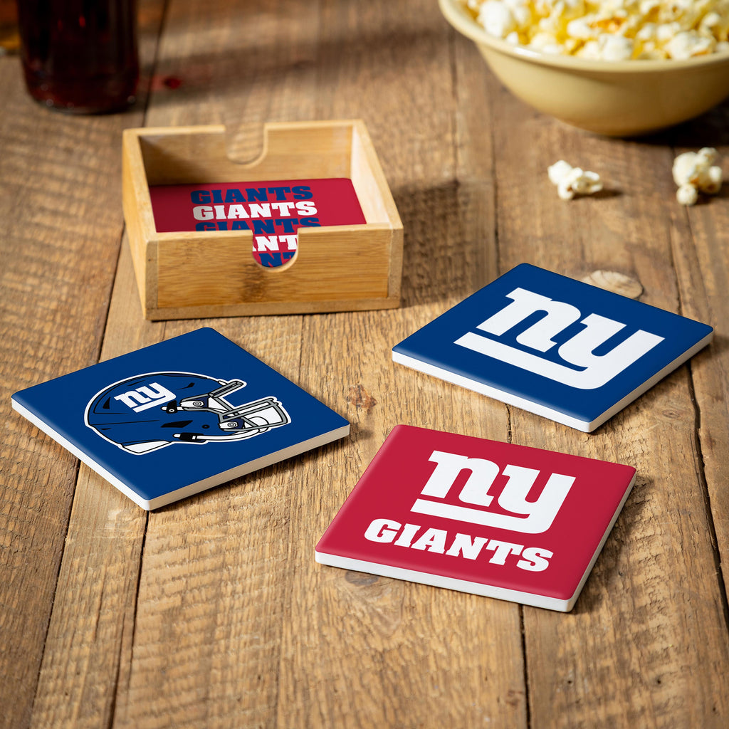 New York Giants Coaster Set 4 Piece with Wood Caddy - Evergreen Enterprises