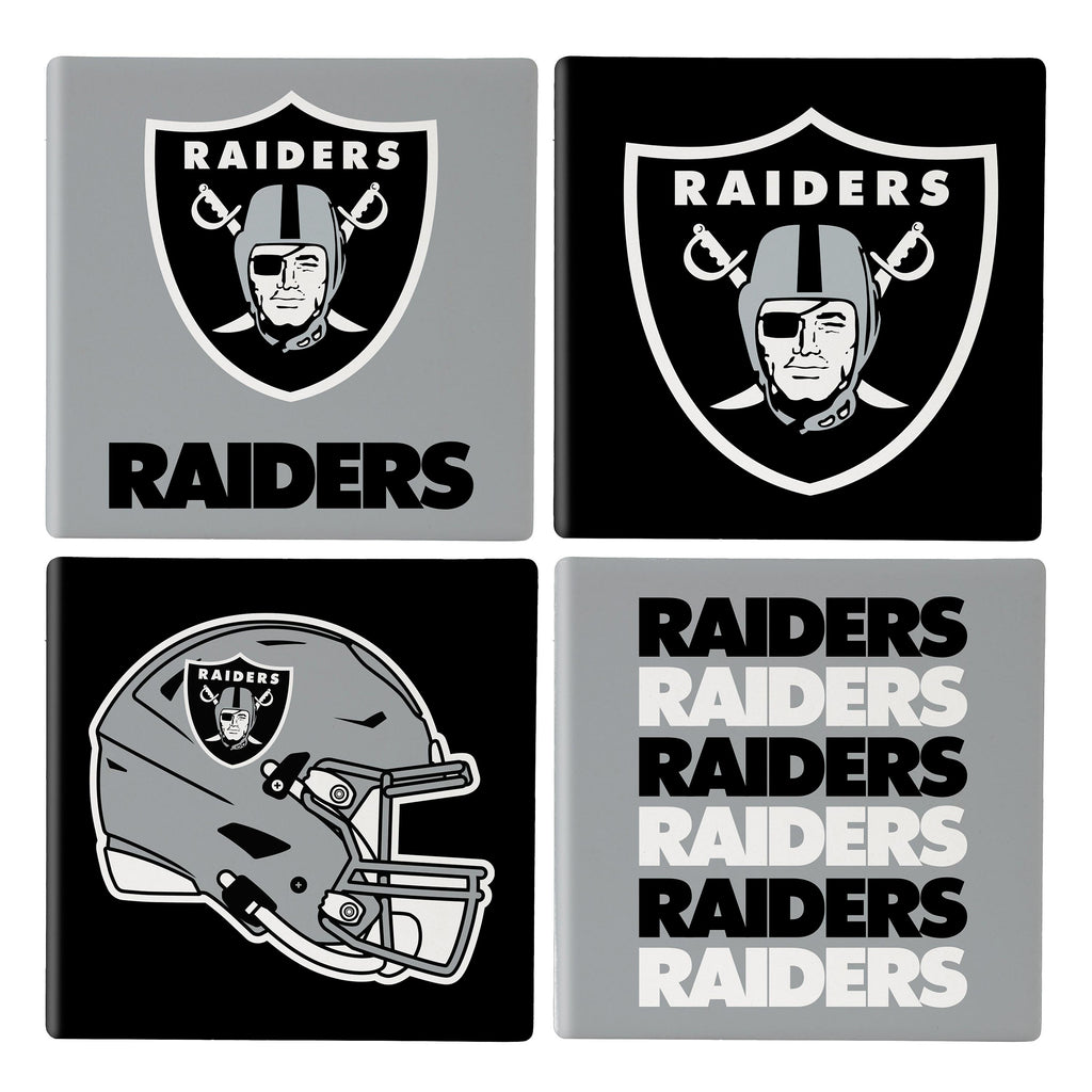 Las Vegas Raiders Coaster Set 4 Piece with Wood Caddy - Evergreen Enterprises