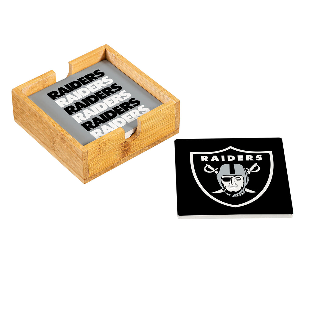 Las Vegas Raiders Coaster Set 4 Piece with Wood Caddy - Evergreen Enterprises