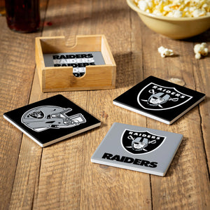 Las Vegas Raiders Coaster Set 4 Piece with Wood Caddy - Evergreen Enterprises