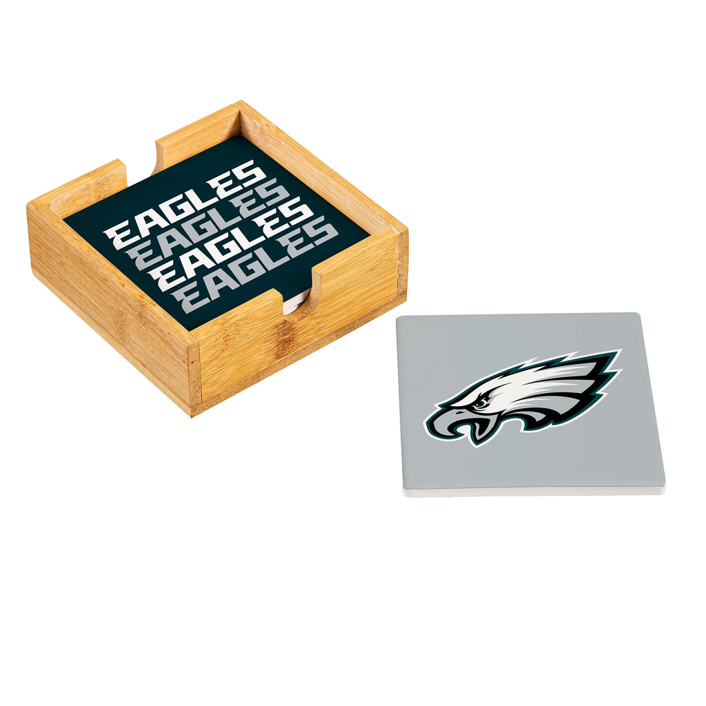 Philadelphia Eagles Coaster Set 4 Piece with Wood Caddy - Evergreen Enterprises