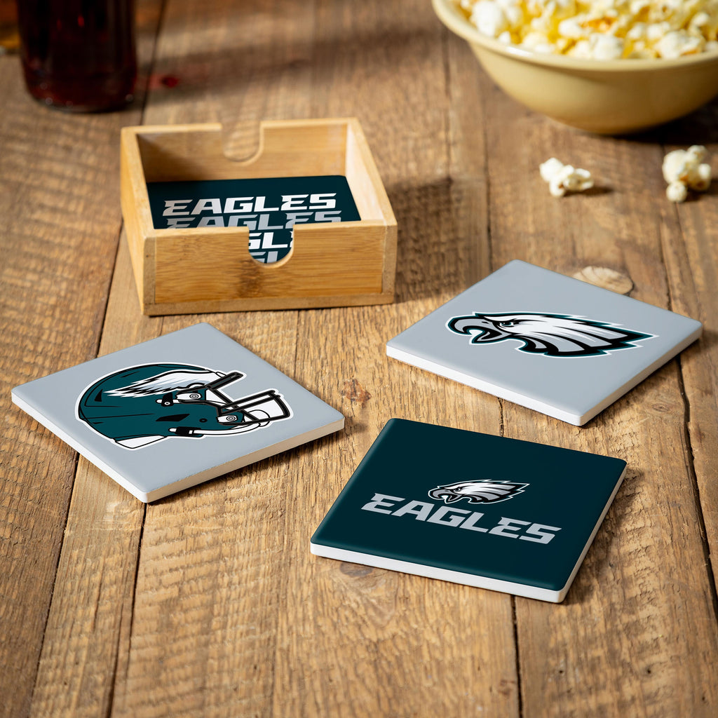 Philadelphia Eagles Coaster Set 4 Piece with Wood Caddy - Evergreen Enterprises