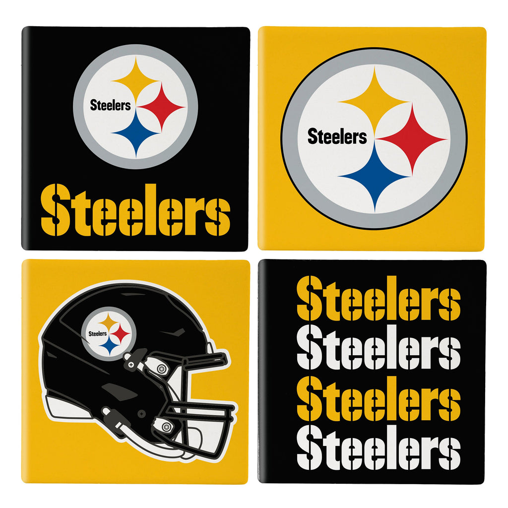 Pittsburgh Steelers Coaster Set 4 Piece with Wood Caddy - Evergreen Enterprises