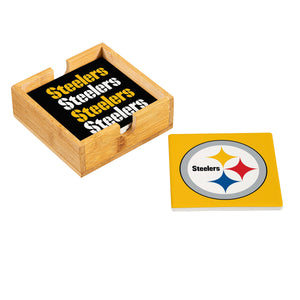 Pittsburgh Steelers Coaster Set 4 Piece with Wood Caddy - Evergreen Enterprises