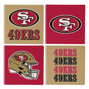 San Francisco 49ers Coaster Set 4 Piece with Wood Caddy - Evergreen Enterprises