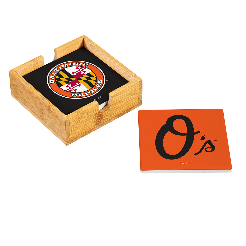 Baltimore Orioles Coaster Set 4 Piece with Wood Caddy - Evergreen Enterprises