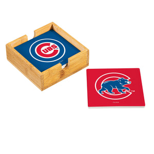 Chicago Cubs Coaster Set 4 Piece with Wood Caddy - Evergreen Enterprises