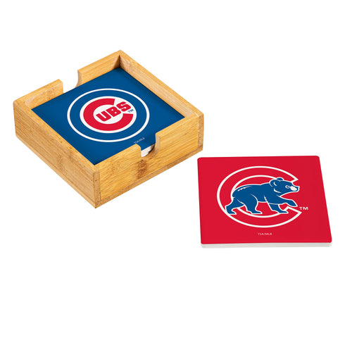 Chicago Cubs Coaster Set 4 Piece with Wood Caddy - Evergreen Enterprises