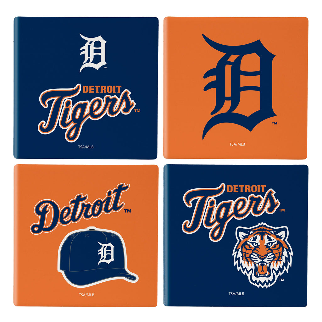 Detroit Tigers Coaster Set 4 Piece with Wood Caddy - Evergreen Enterprises